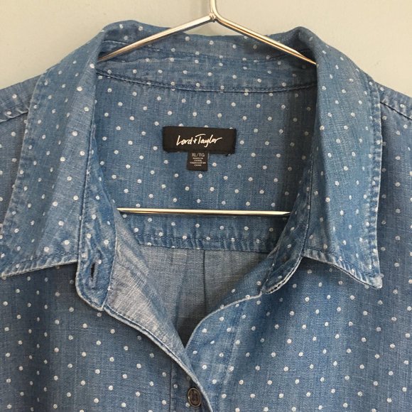NWT Lord & Taylor Chambray white Polka Dot Top XL - Picture 2 of 6
